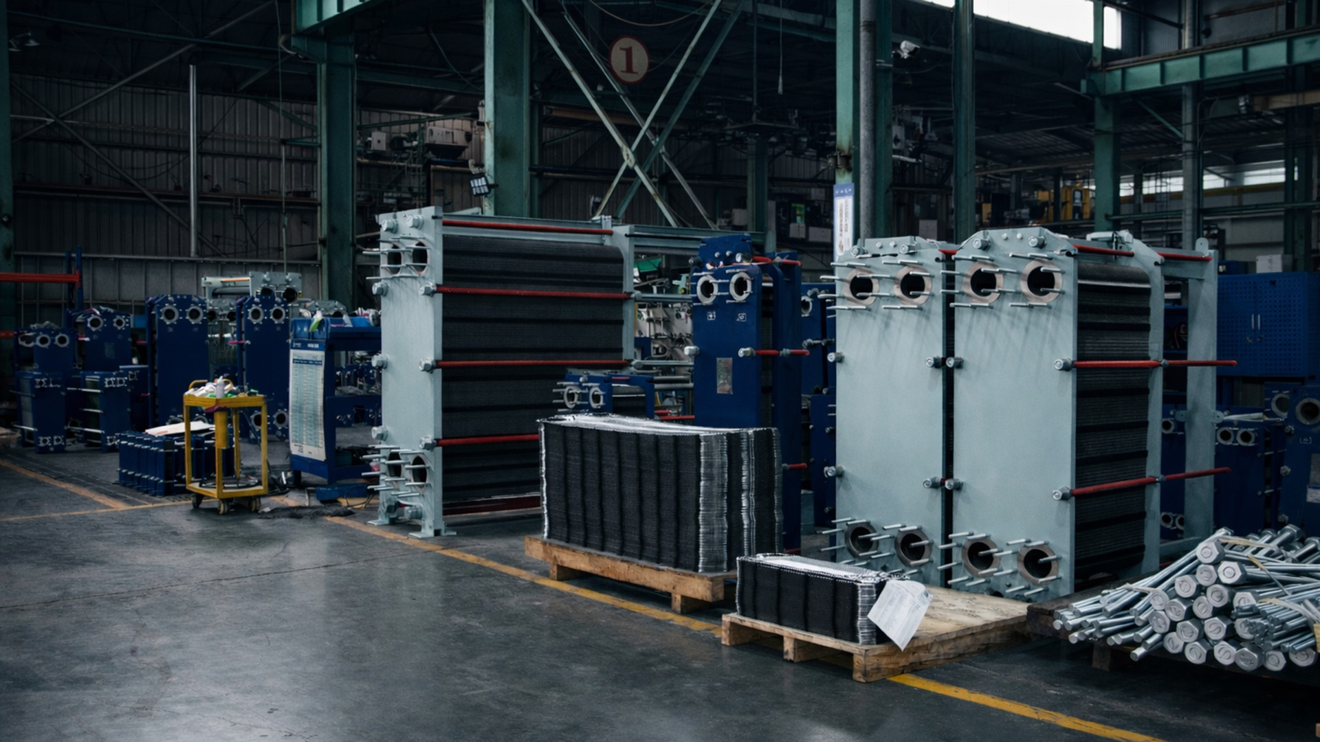 Industrial plate heat exchangers in production